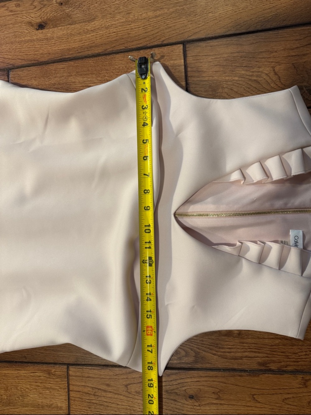 Calvin Klein Cream Ruffle V-Neck Midi Sheath Dress - Picture 7 of 7
